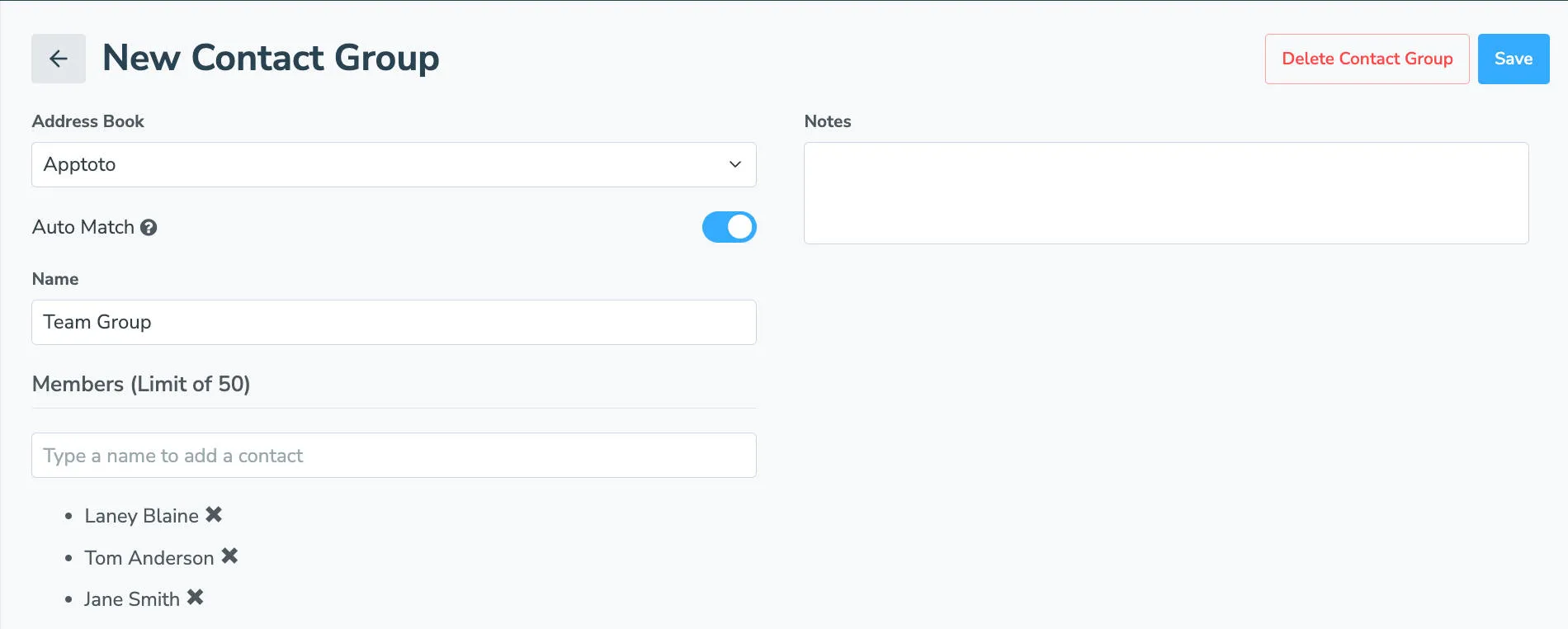 Add Contacts to your contact group and click save