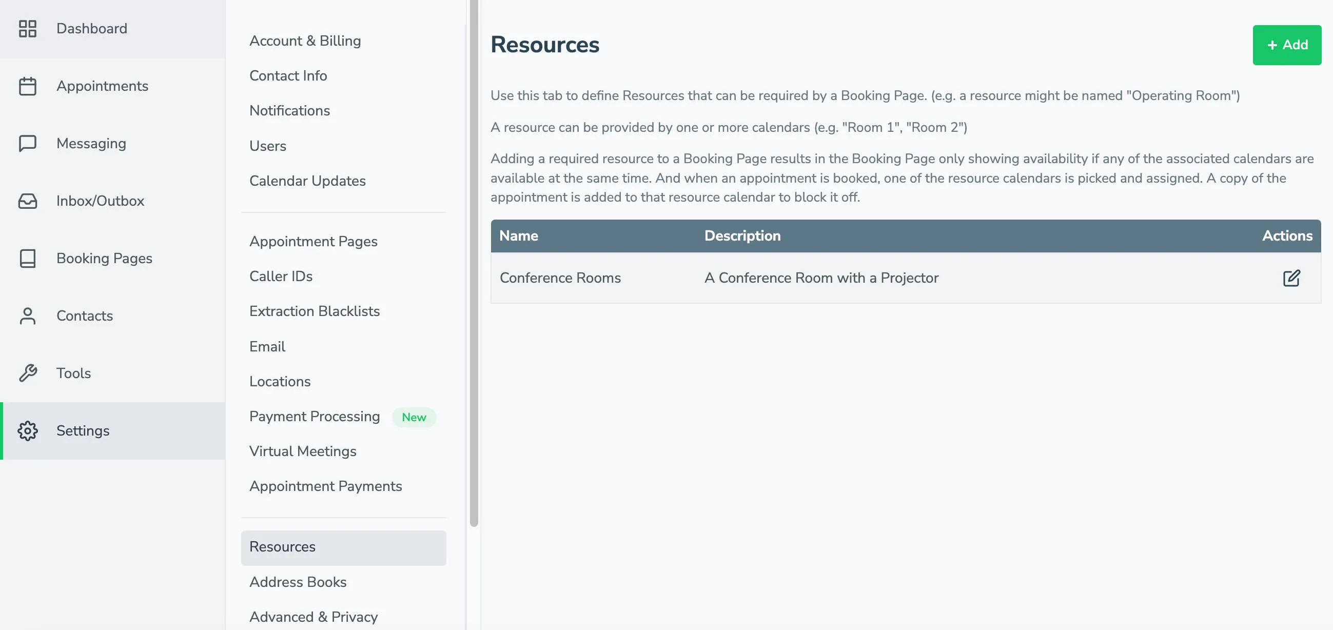 Add a resource at the account-level that can be utilized by all booking pages under the resource settings tab.