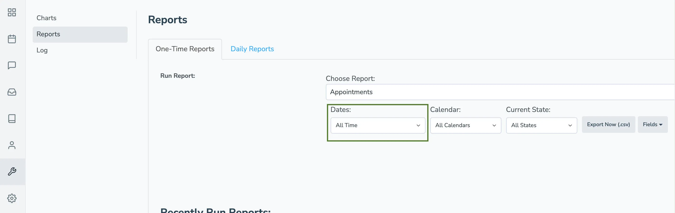 Choose the time range of appointment data your want to export