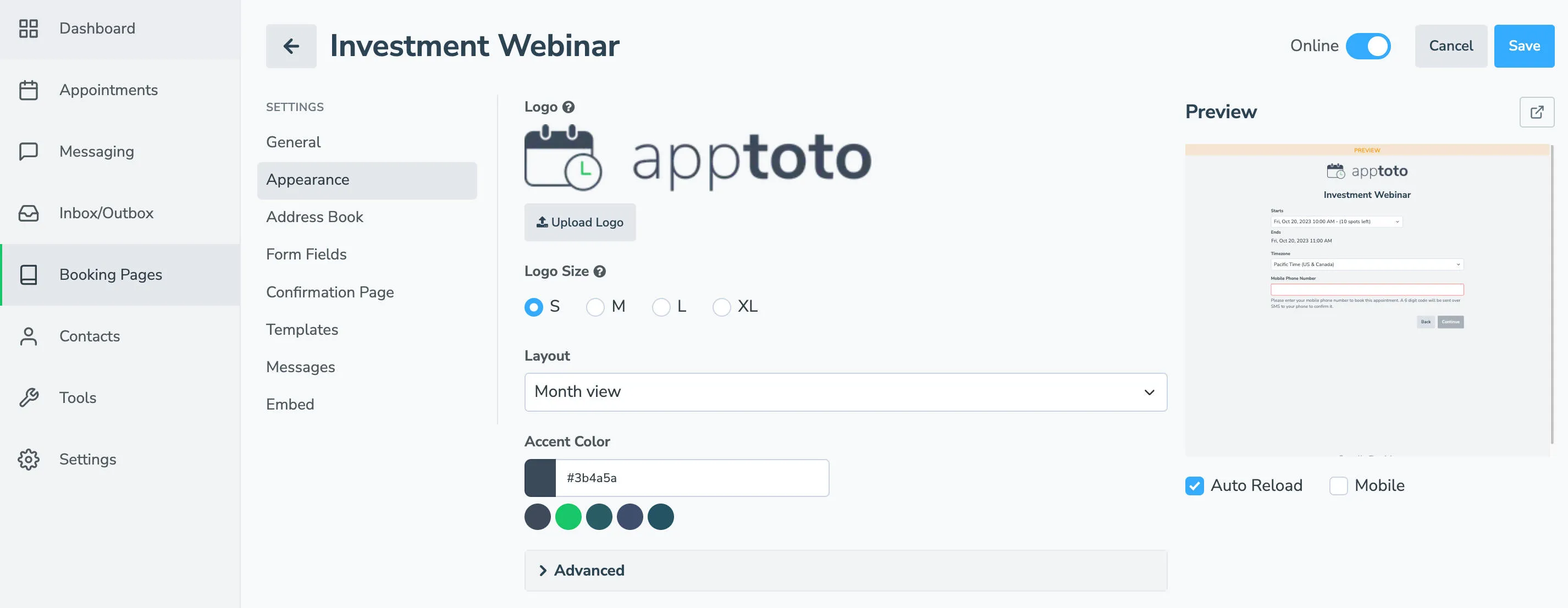 customize Apptoto signup pages' appearance