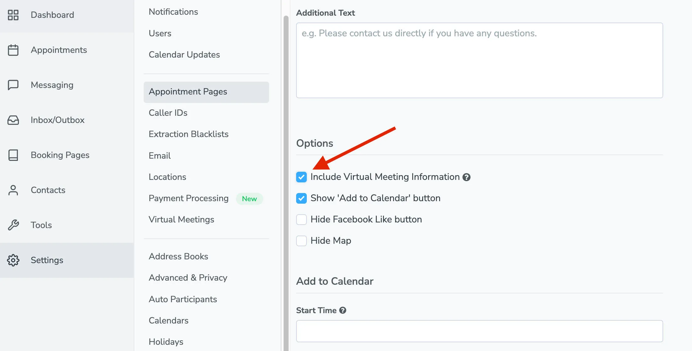 Include Virtual Meeting Information on the "Appointment Page" a client sees after booking