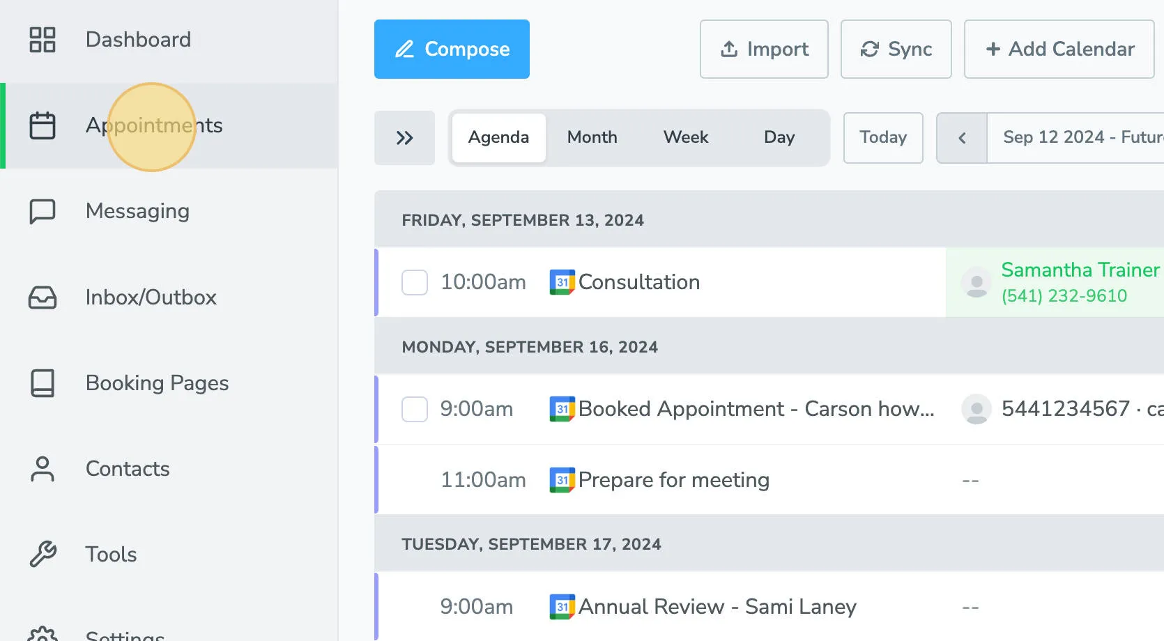 Appointments tab highlighted in Apptoto platform