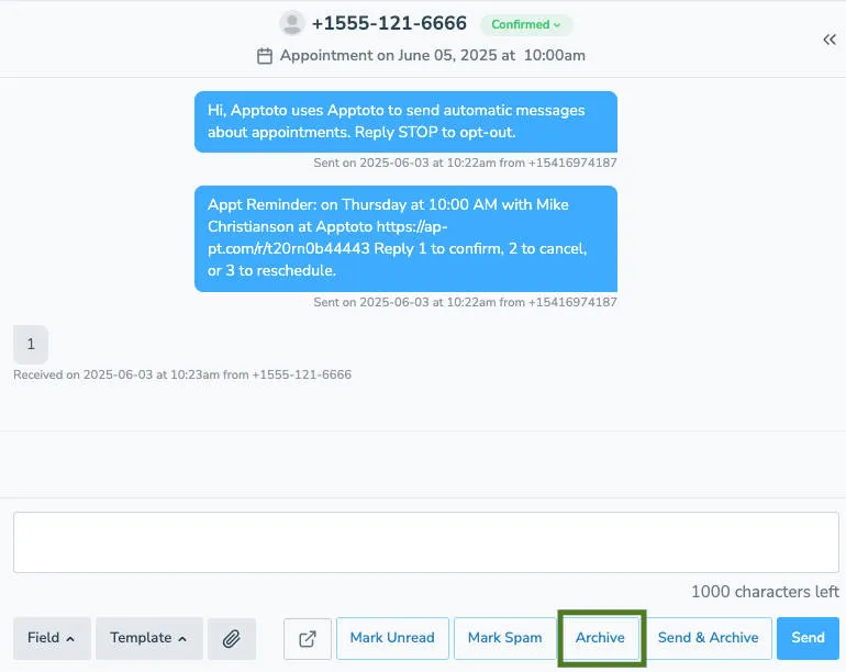 Archive messages on the inbox/outbox tab.