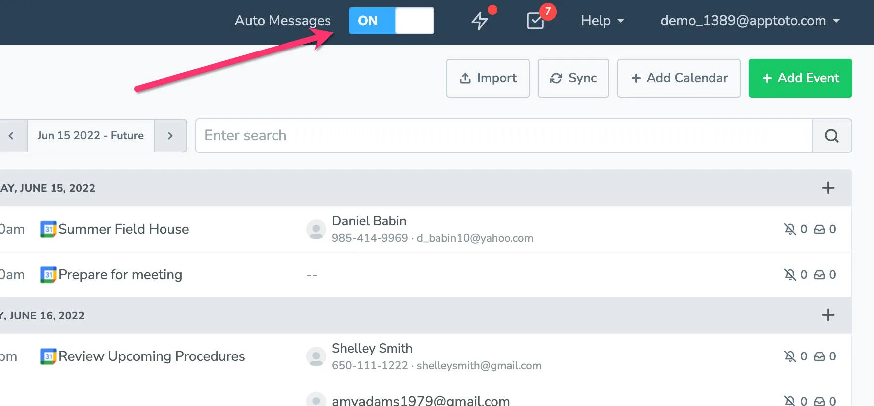 Enable Auto Message to allow Apptoto to deliver appointment messages automatically