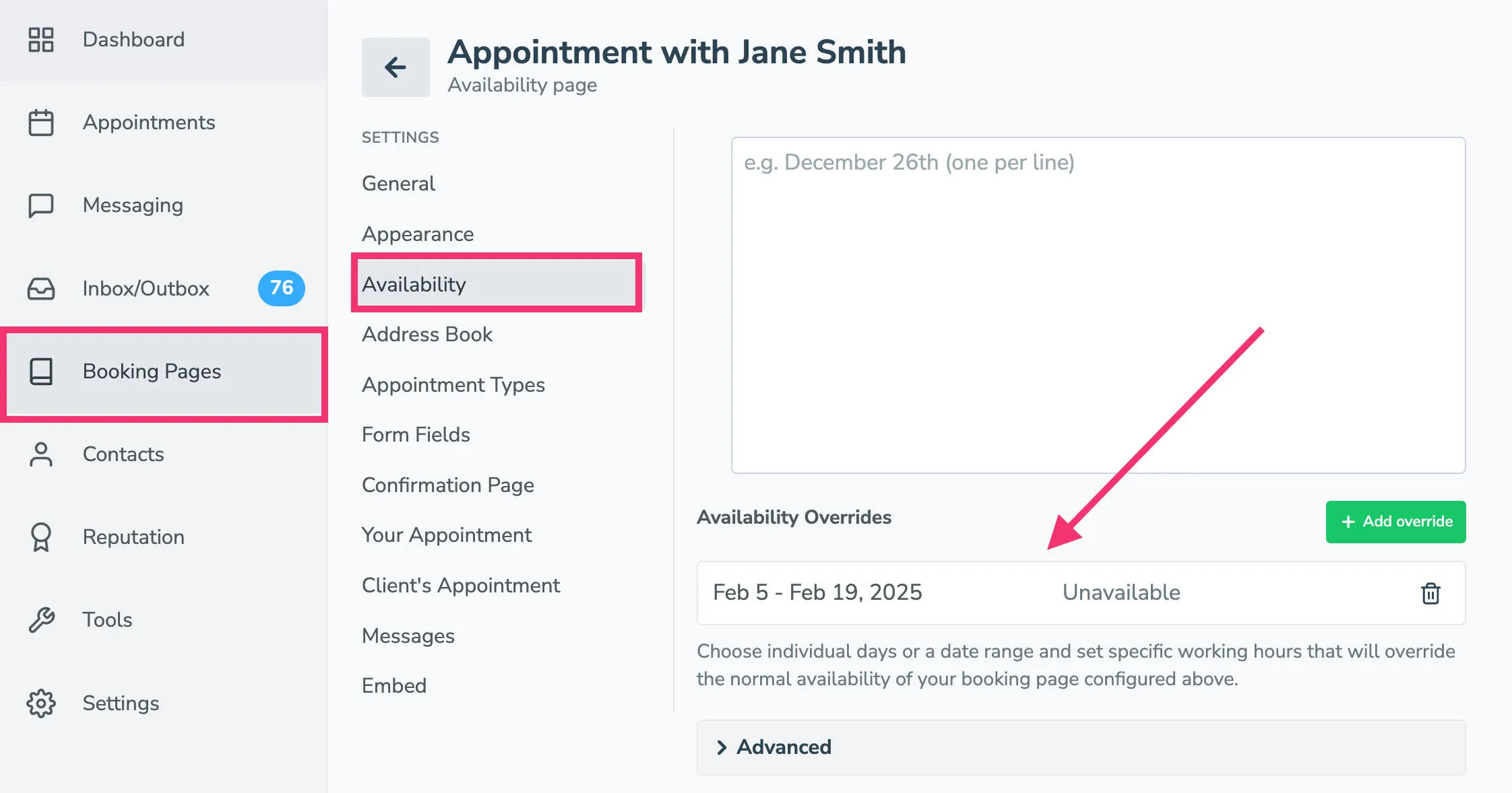 Booking page level availability override blocking appointment availability.