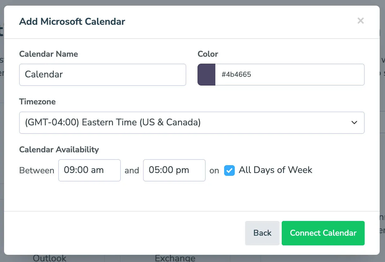 Calendar settings configuration form