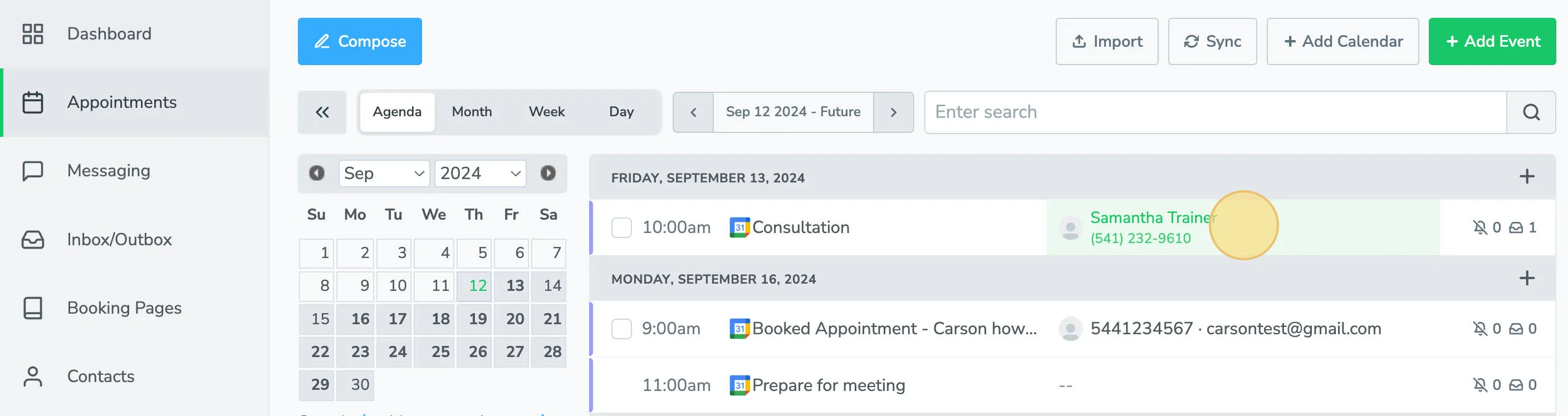 Click meeting participant name to see messages sent between business and participant