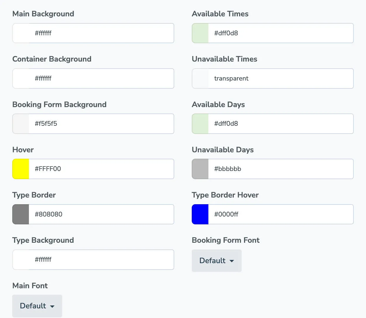 set the colors of multiple page elements on legacy booking page designs