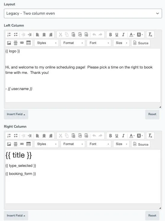 edit legacy 2-column content using the column content editor