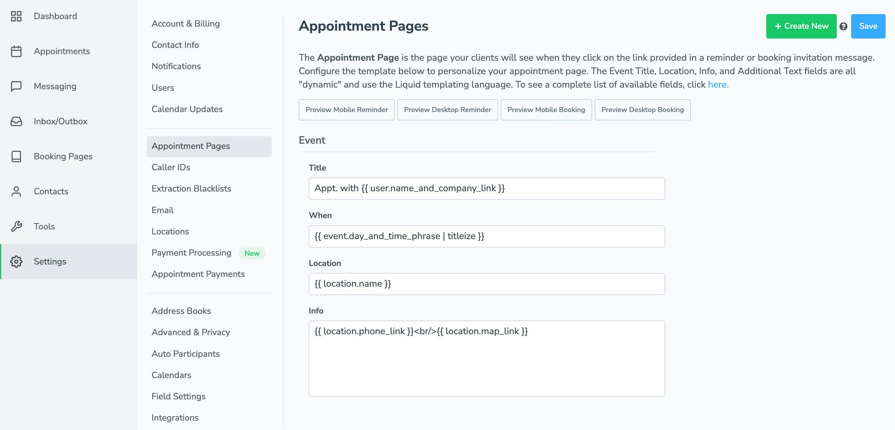 Configure what displays on your appointment page via Settings > Appointment Pages