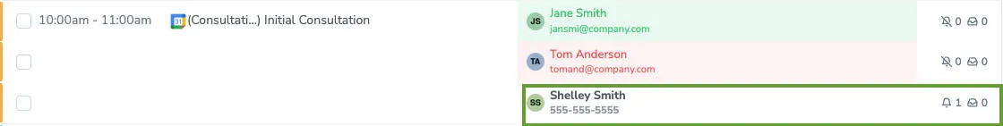 When a participant is scheduled to receive a message the bell next to their name will display a number.