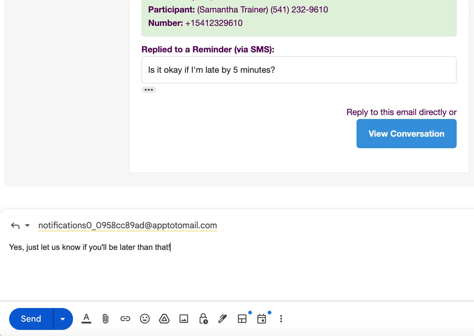 Enter message back to client in Apptoto inbox/outbox and send