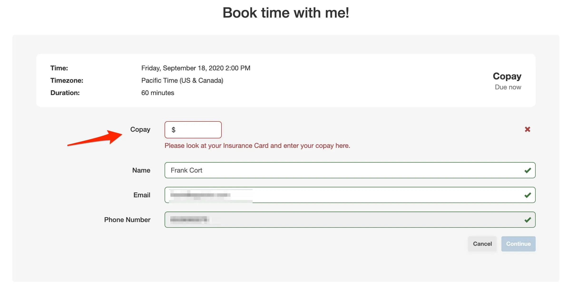 Apptoto requested copay because no value found on contact record