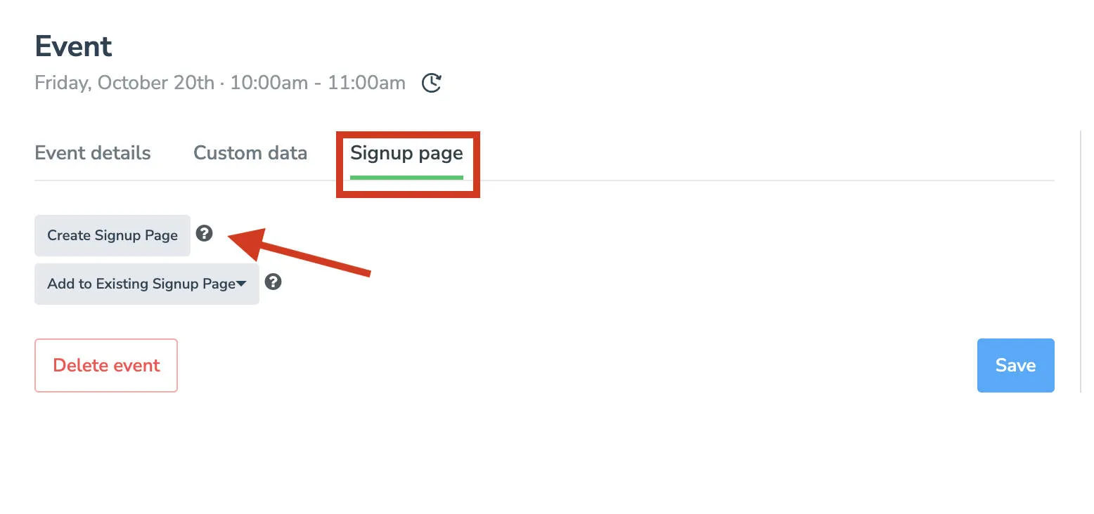 Generate a signup page from an existing event in Apptoto