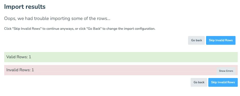 Apptoto CSV import with error notification