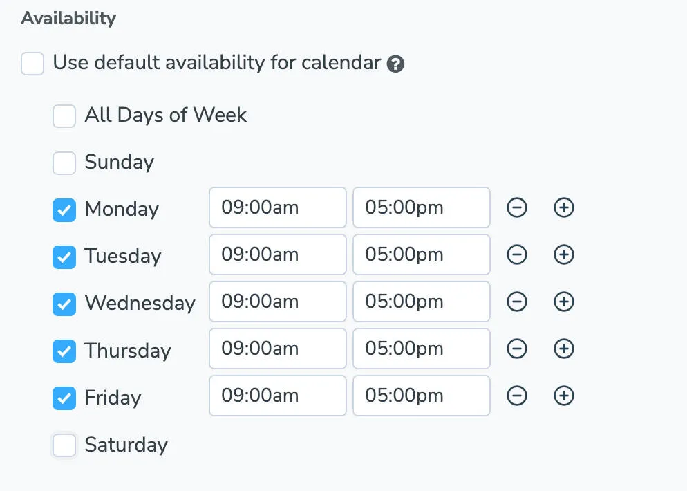 Availability settings in Apptoto