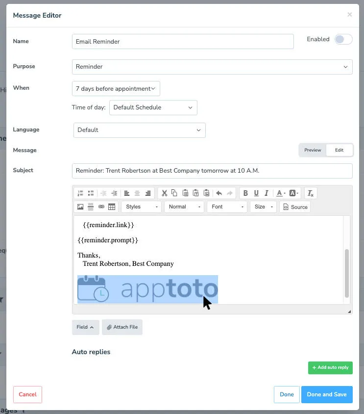 Apptoto image drag and drop to add images to emails