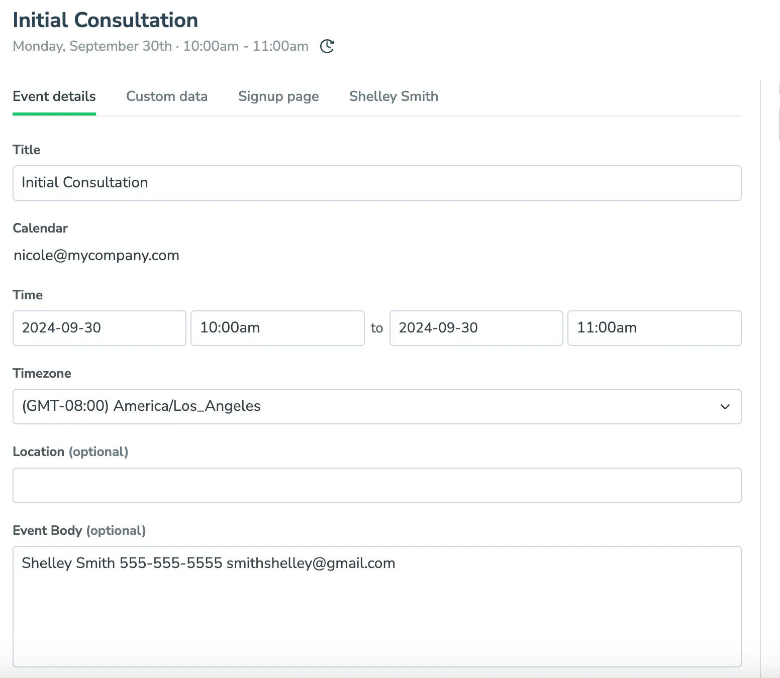 Calendar event editor screen