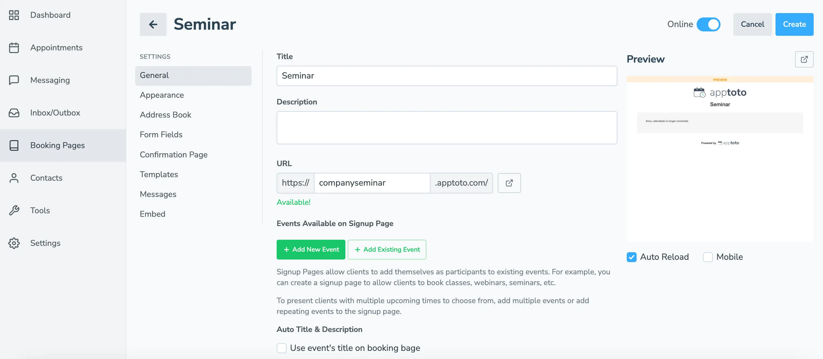 Create a Signup page to invite multiple people to an event in Apptoto.