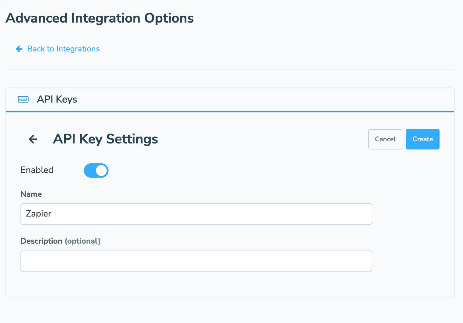 Add name for Zapier API key and click create
