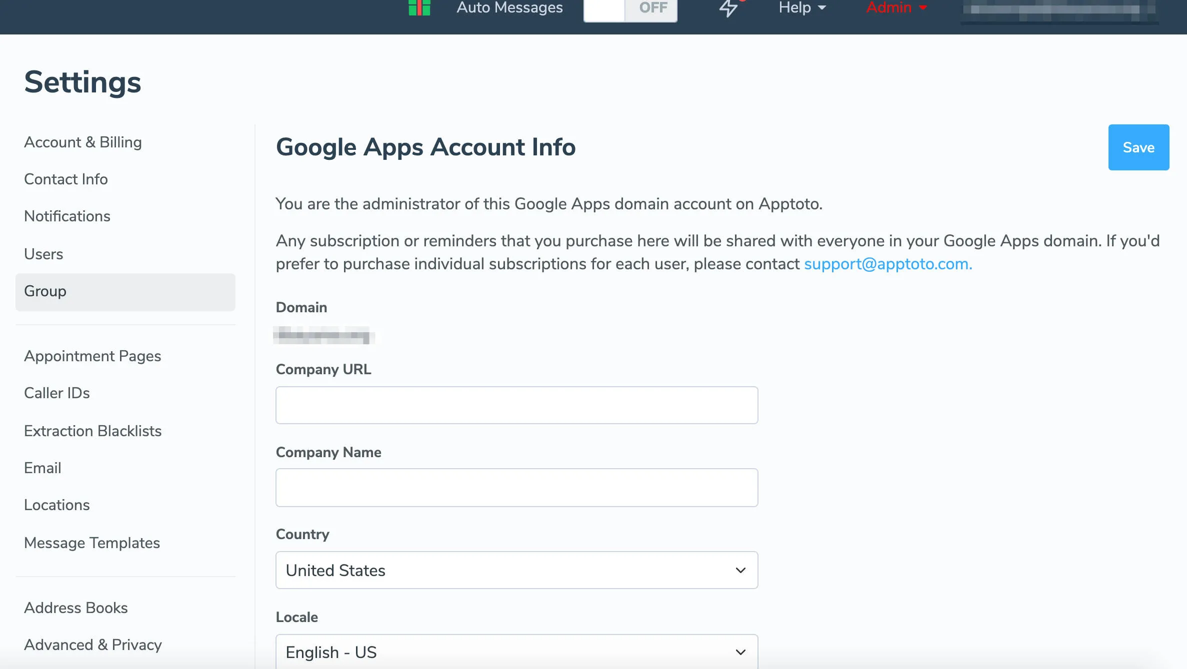 Control Group Apps account info via the Settings > Group tab.