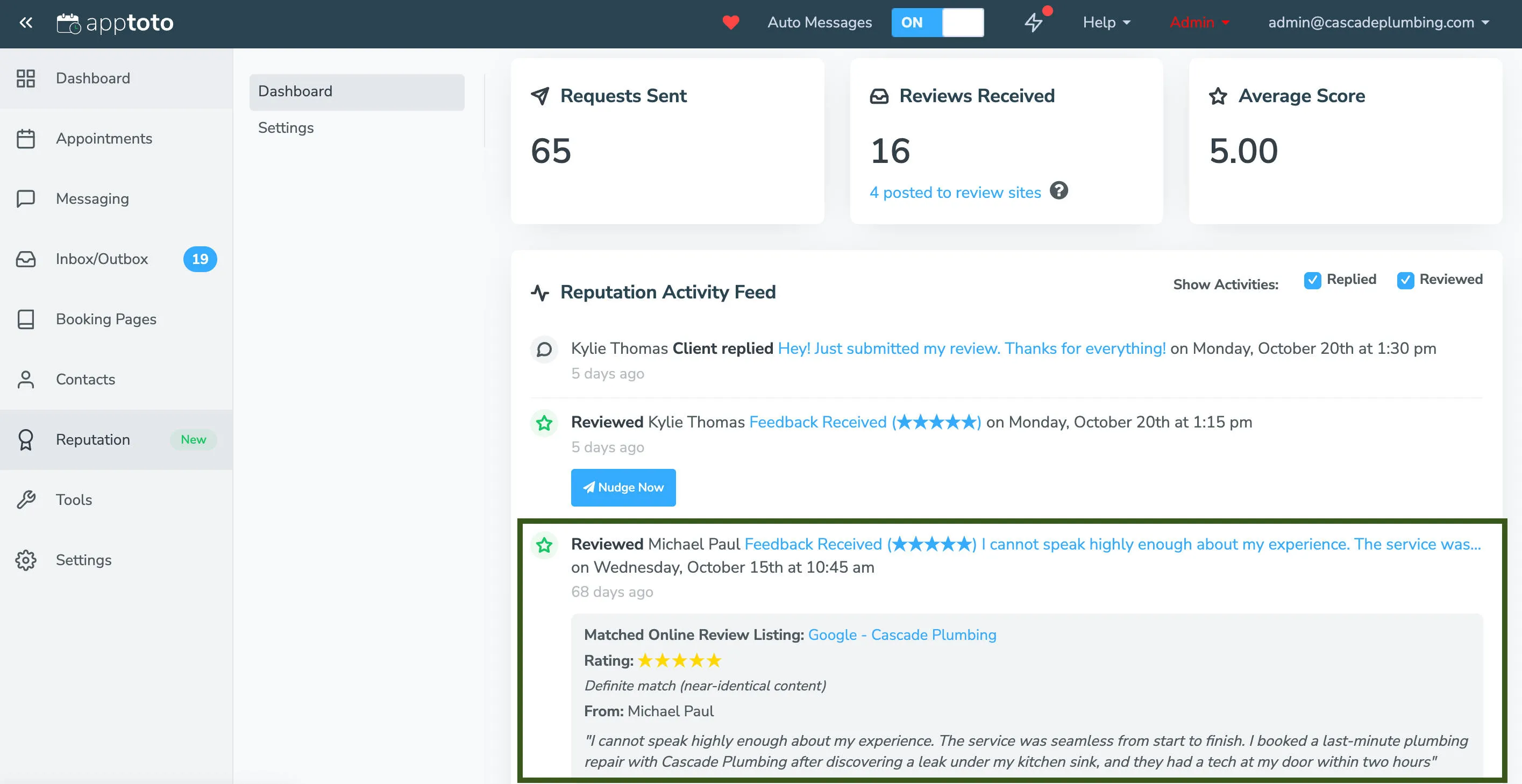 Apptoto will alert you if it determines a review has been submitted to a third-party review site.