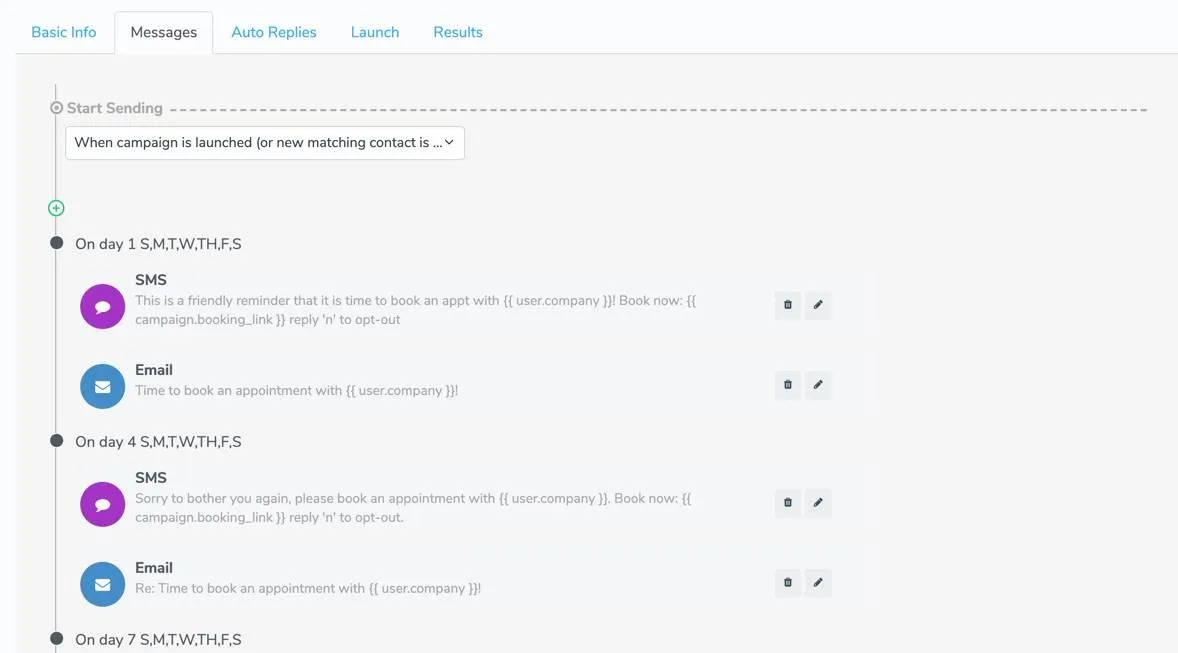 Add and edit campaign messages to be delivered to campaign recipients.