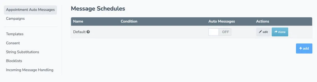 Appointment Auto Messages tab display with Multiple Message Schedules enabled.