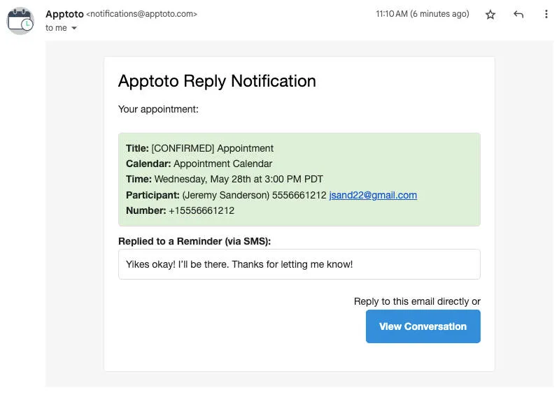 Email notification to provider after patient responds to message.