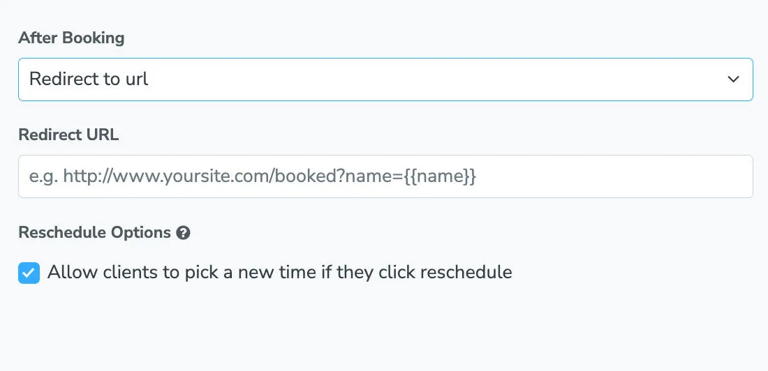 redirect a client to a URL after booking instead of the appointment page