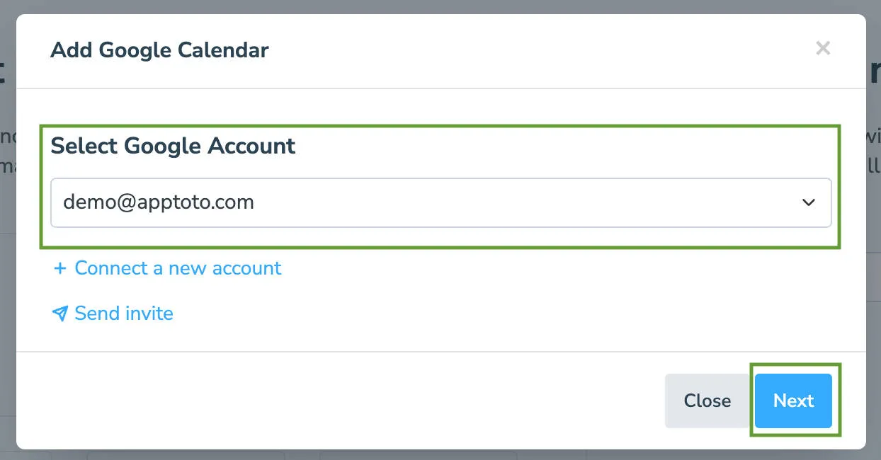 Dropdown to select Google account
