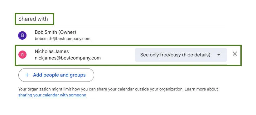 Google Calendar shared with permissions
