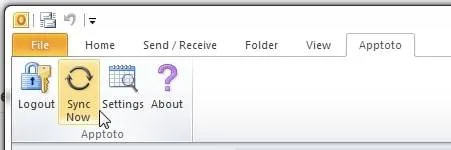 In Outlook, click the "sync now" button to sync your calendar with Apptoto