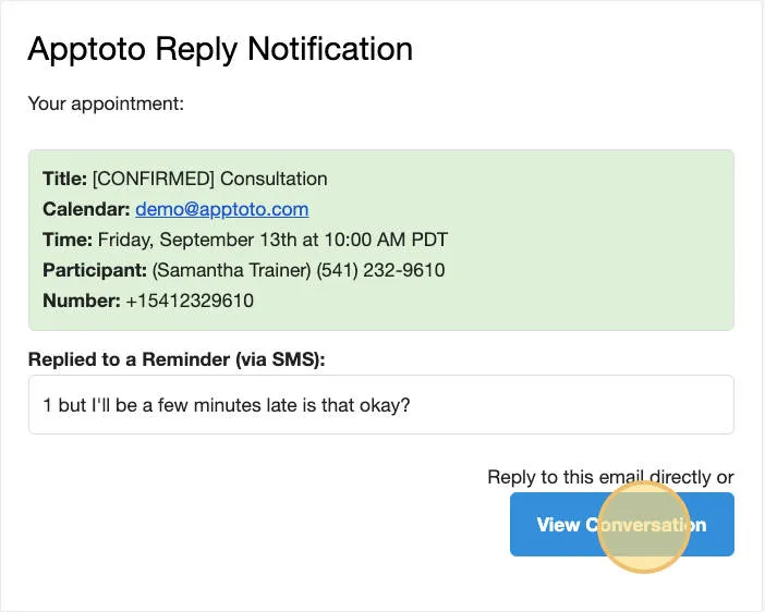 Click "View Conversation" on notification to view full conversation between you and client