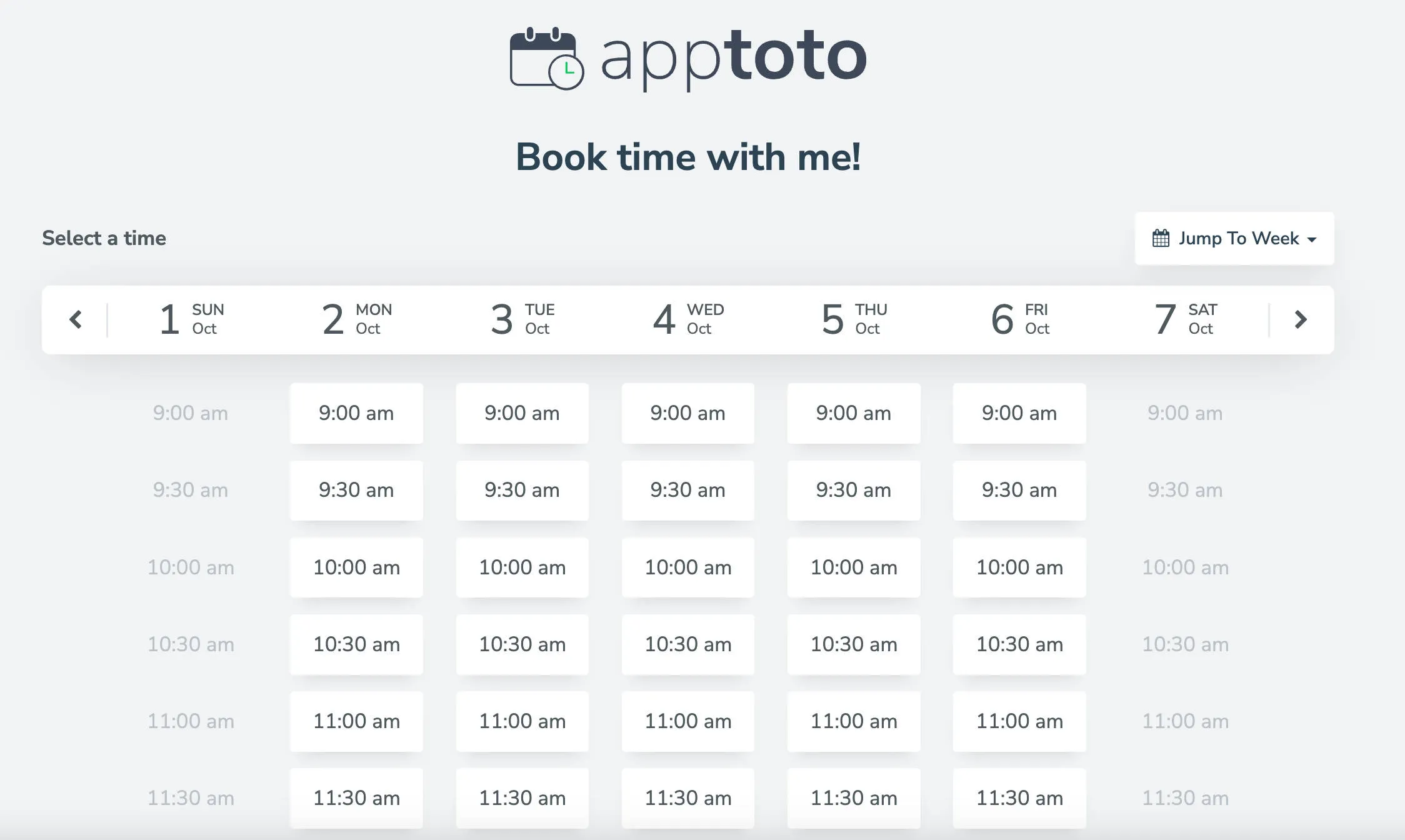 Apptoto booking page week view