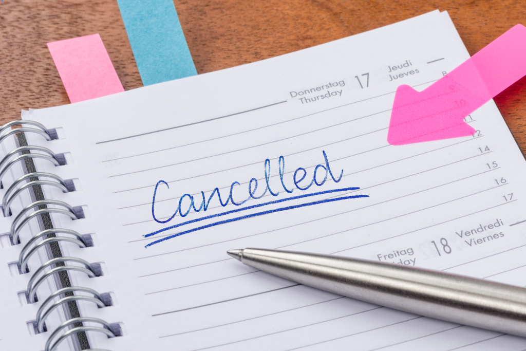 Appointment book with cancelled appointment and arrow